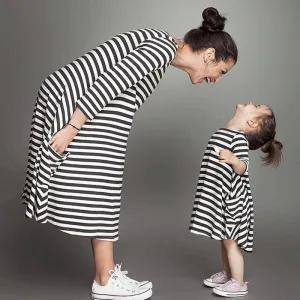 2017 Mother Daughter Dresses Casual Spring Summer Striped Family Look Matching Clothes Cotton Mom And Daughter Dress Clothing