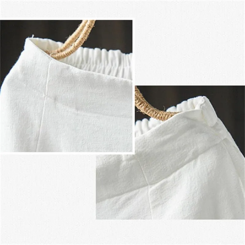 Andongnywell Womens Casual Loose Elastic Waist Cotton Trouser Cropped Wide Leg Pants Cotton Linen Pants