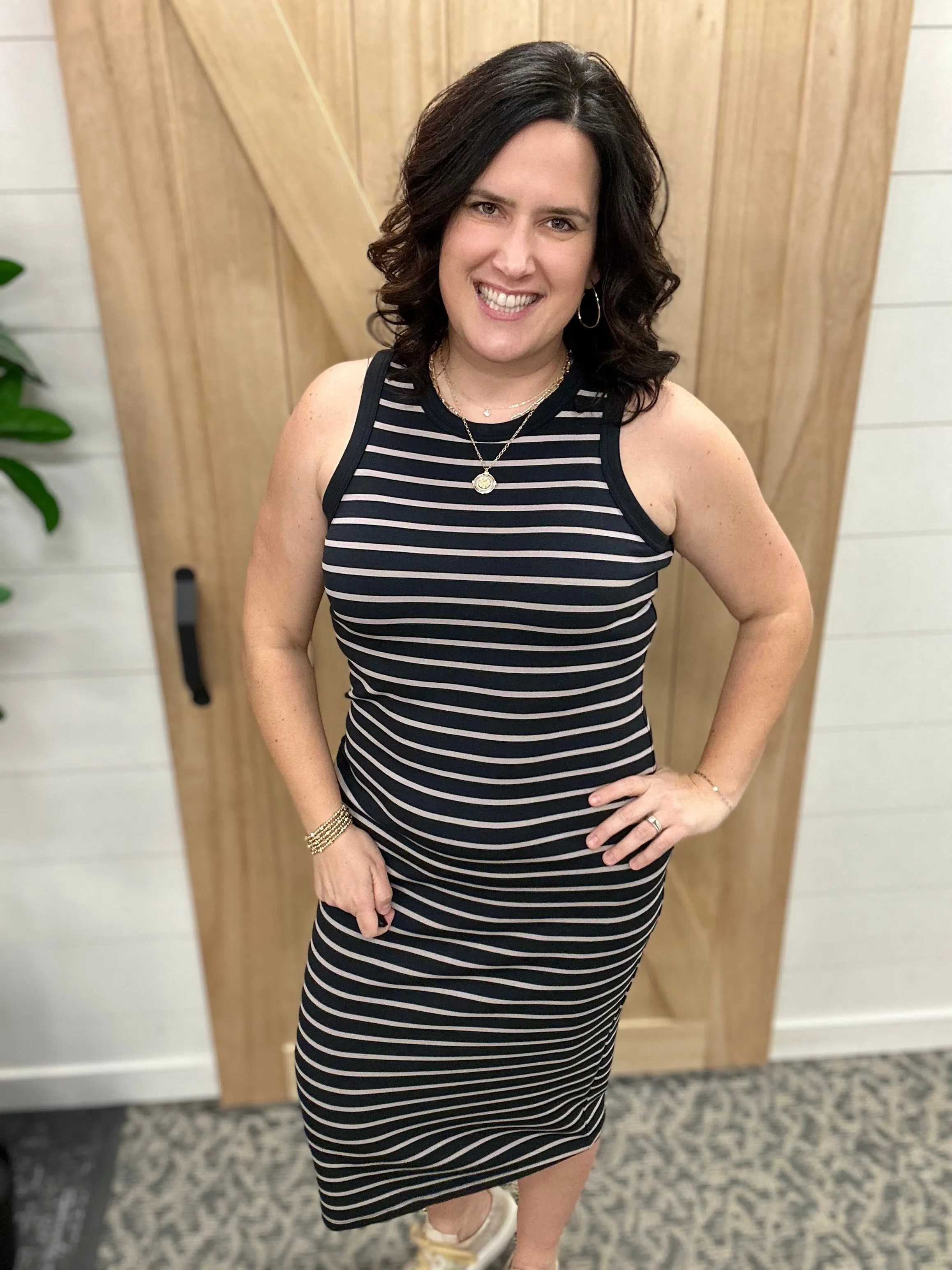 Black Taupe Stripe Walter Dress