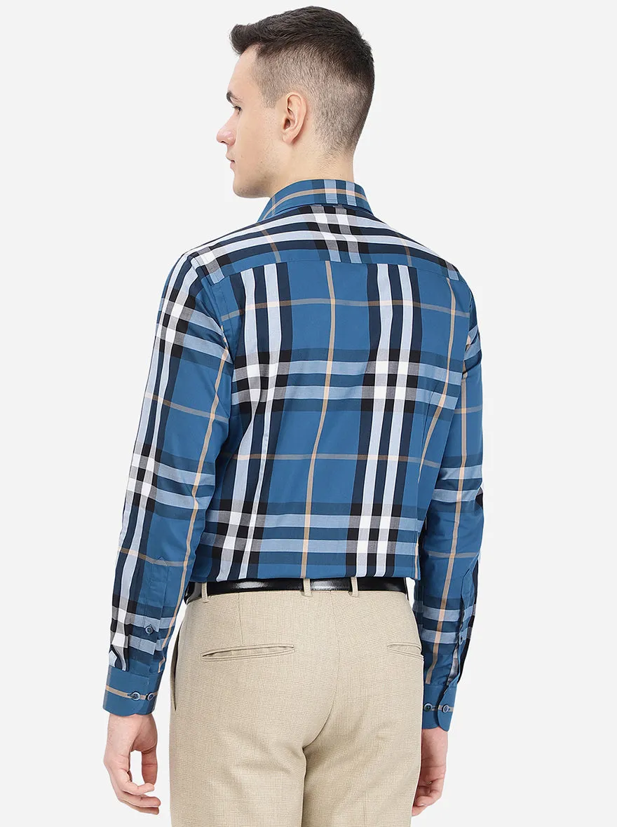 Blue Checked Slim Fit Formal Shirt | Metal