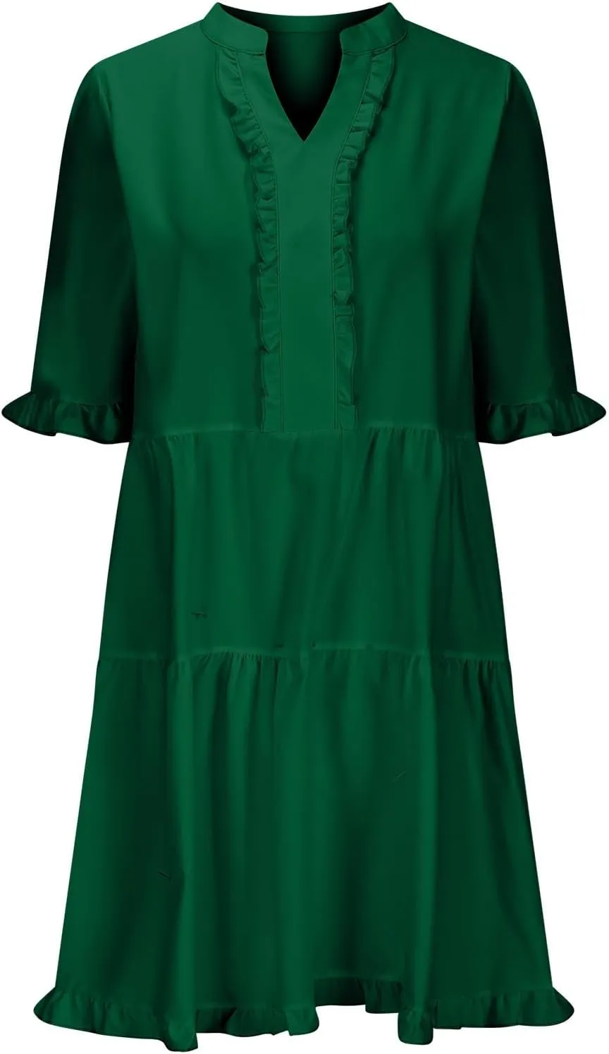 Boho Beach Dresses for Women 2025 Vacation Cute Doll Collar Pleated Flowy Ruffle Dress Summer Casual Swing Midi Dress