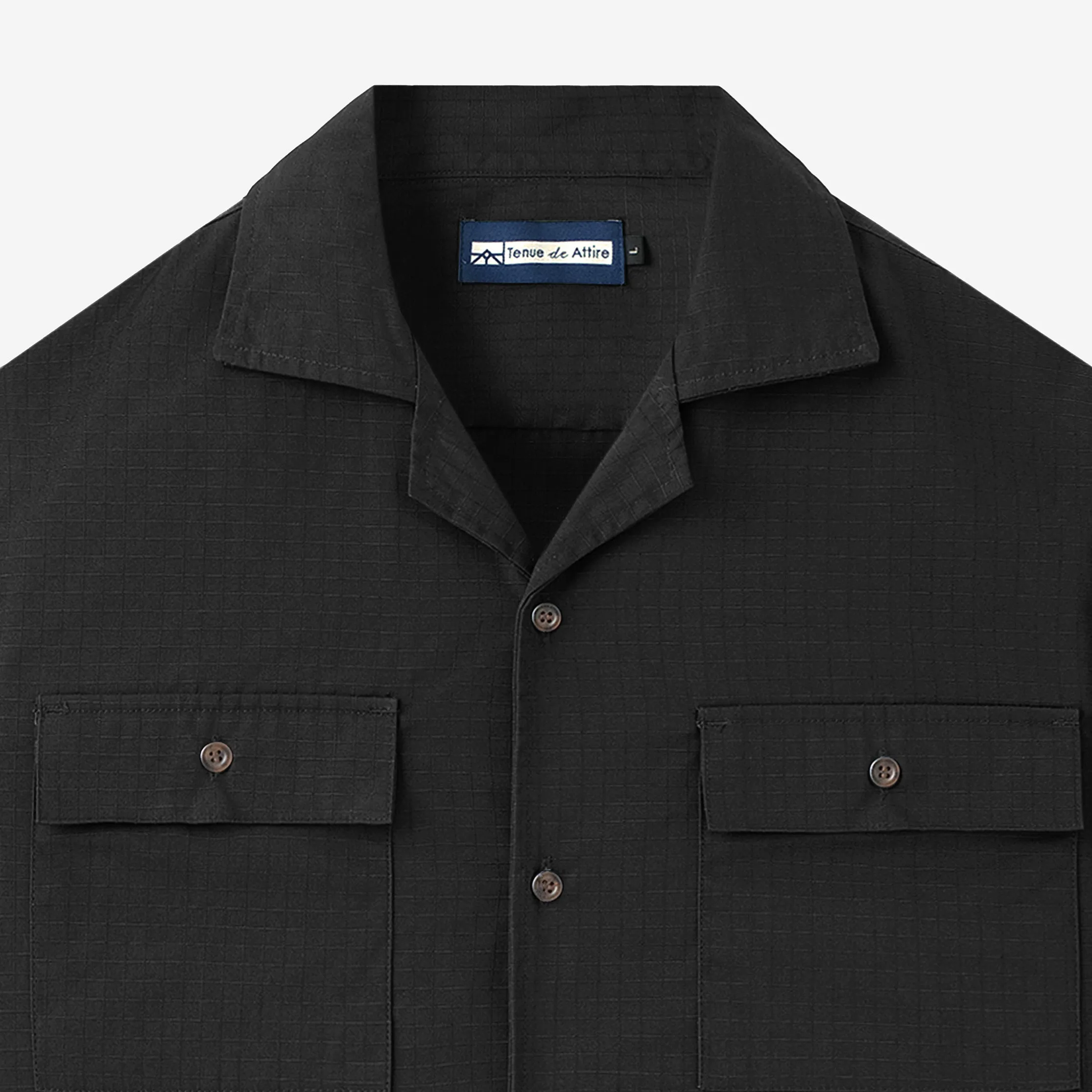 Breakfast Club Long Sleeve Camp Collar Shirt - Black Ripstop