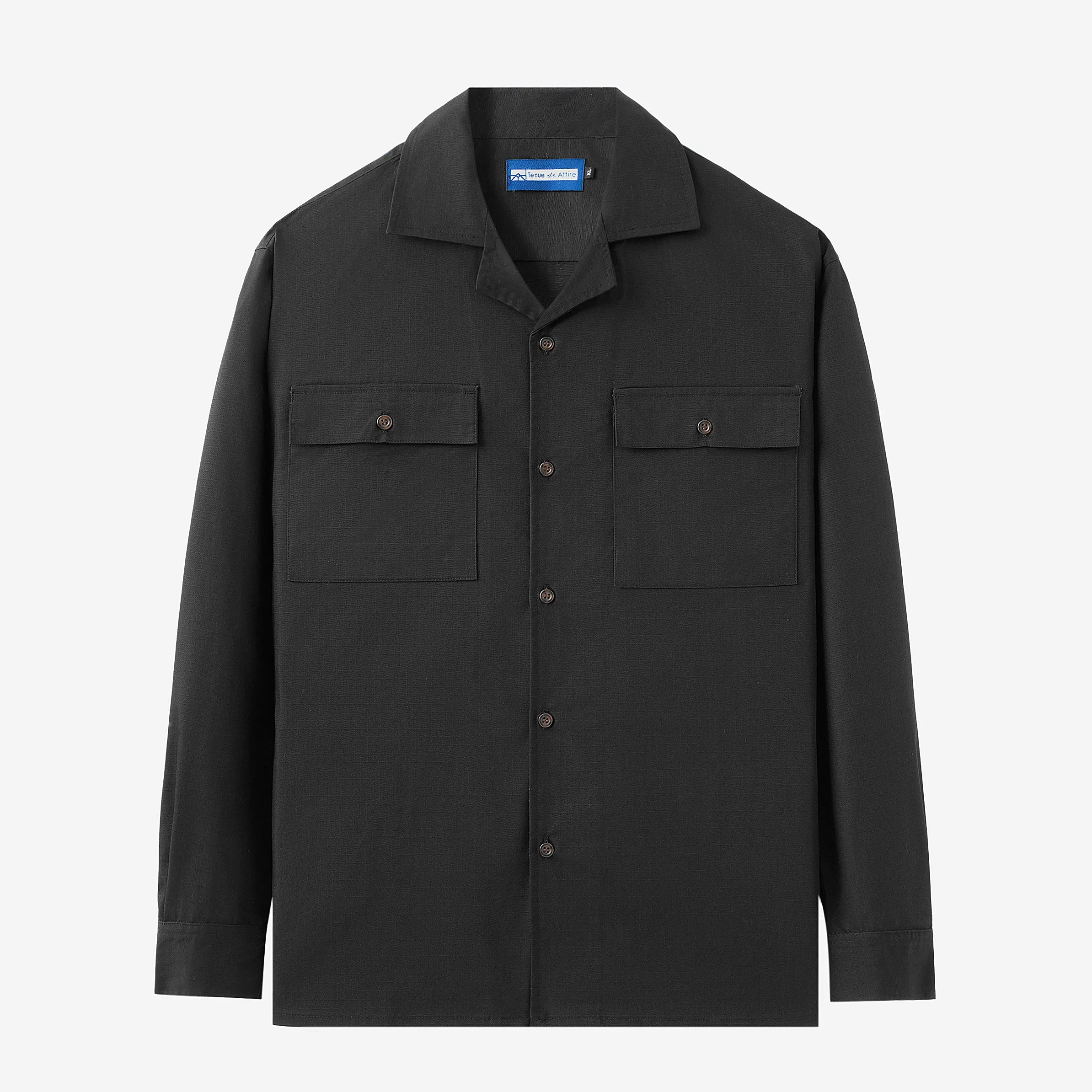 Breakfast Club Long Sleeve Camp Collar Shirt - Black Ripstop