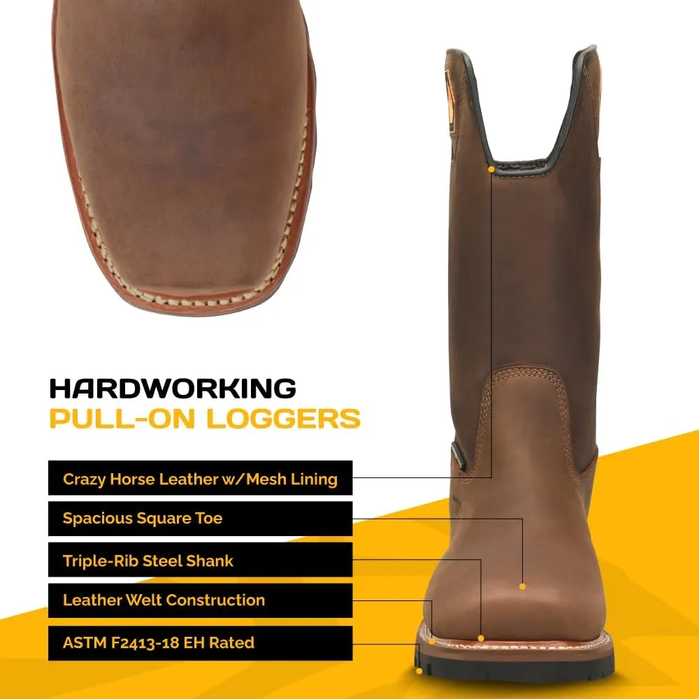 Carolina Coppice Composite Toe Wellington Logger Boots for Men - Waterproof Square Toe Leather Boots with Slip-Resistant Vibram Rubber Lug Outsoles