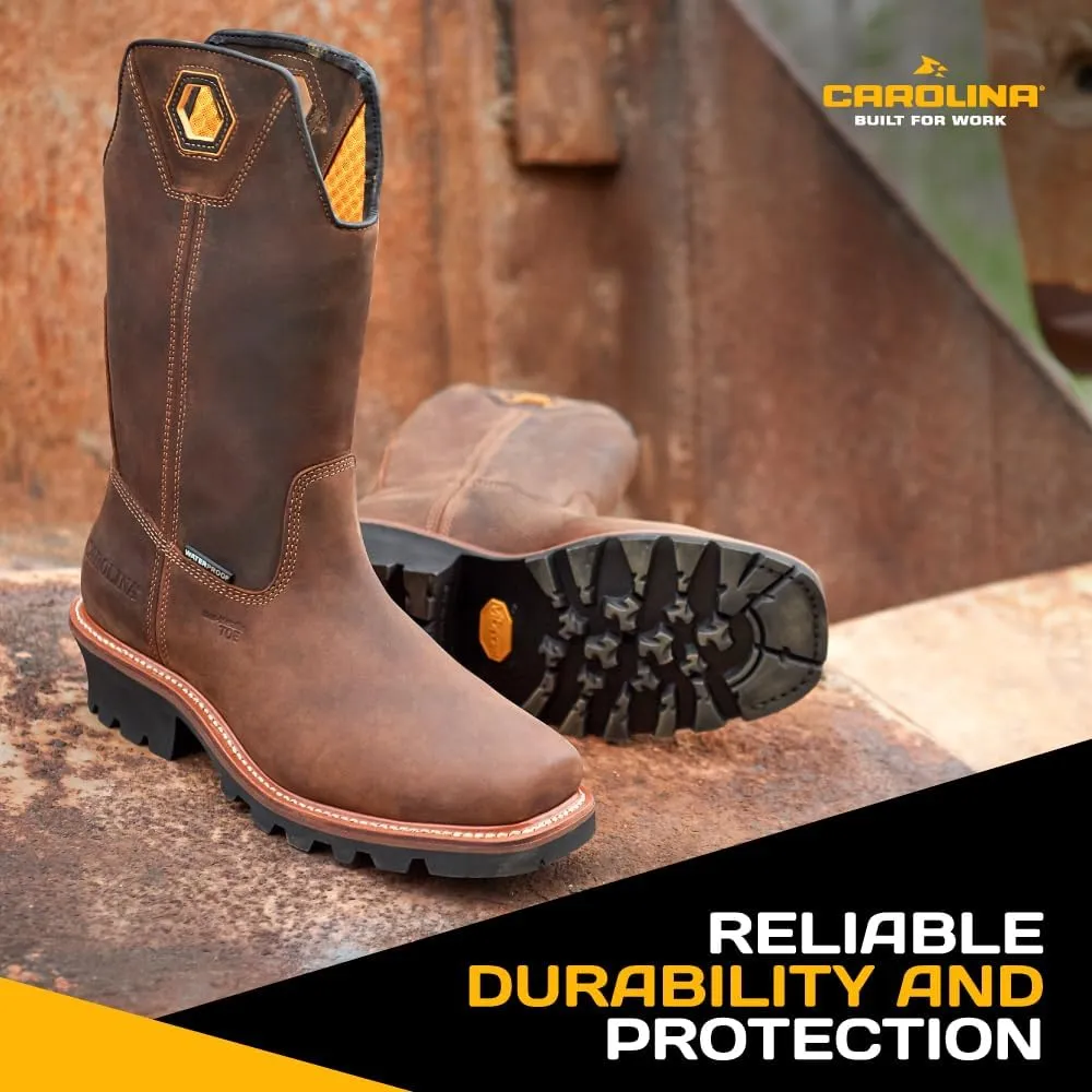 Carolina Coppice Composite Toe Wellington Logger Boots for Men - Waterproof Square Toe Leather Boots with Slip-Resistant Vibram Rubber Lug Outsoles