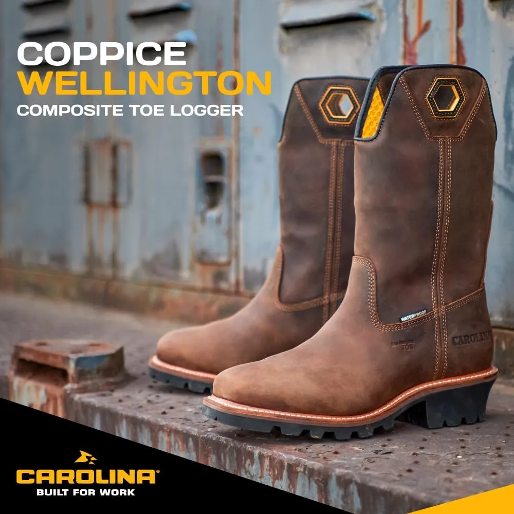 Carolina Coppice Composite Toe Wellington Logger Boots for Men - Waterproof Square Toe Leather Boots with Slip-Resistant Vibram Rubber Lug Outsoles