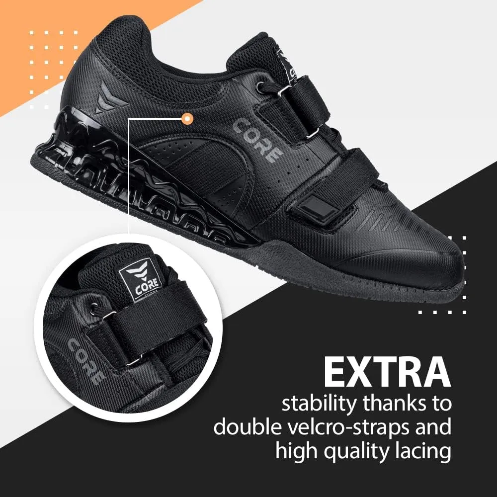 CORE Weightlifting Shoes Force Black - Squat Shoes for Men and Women  Weight Lifting Shoes for Powerlifting, Deadlifting & Crossfit  Non-Slip Olympic Lifting Shoes with Elevated 0.75 Inch Heels