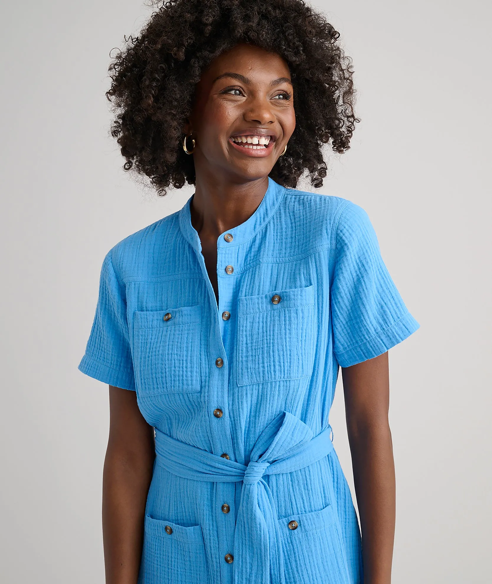 Cotton Gauze Short-Sleeve Avery Dress