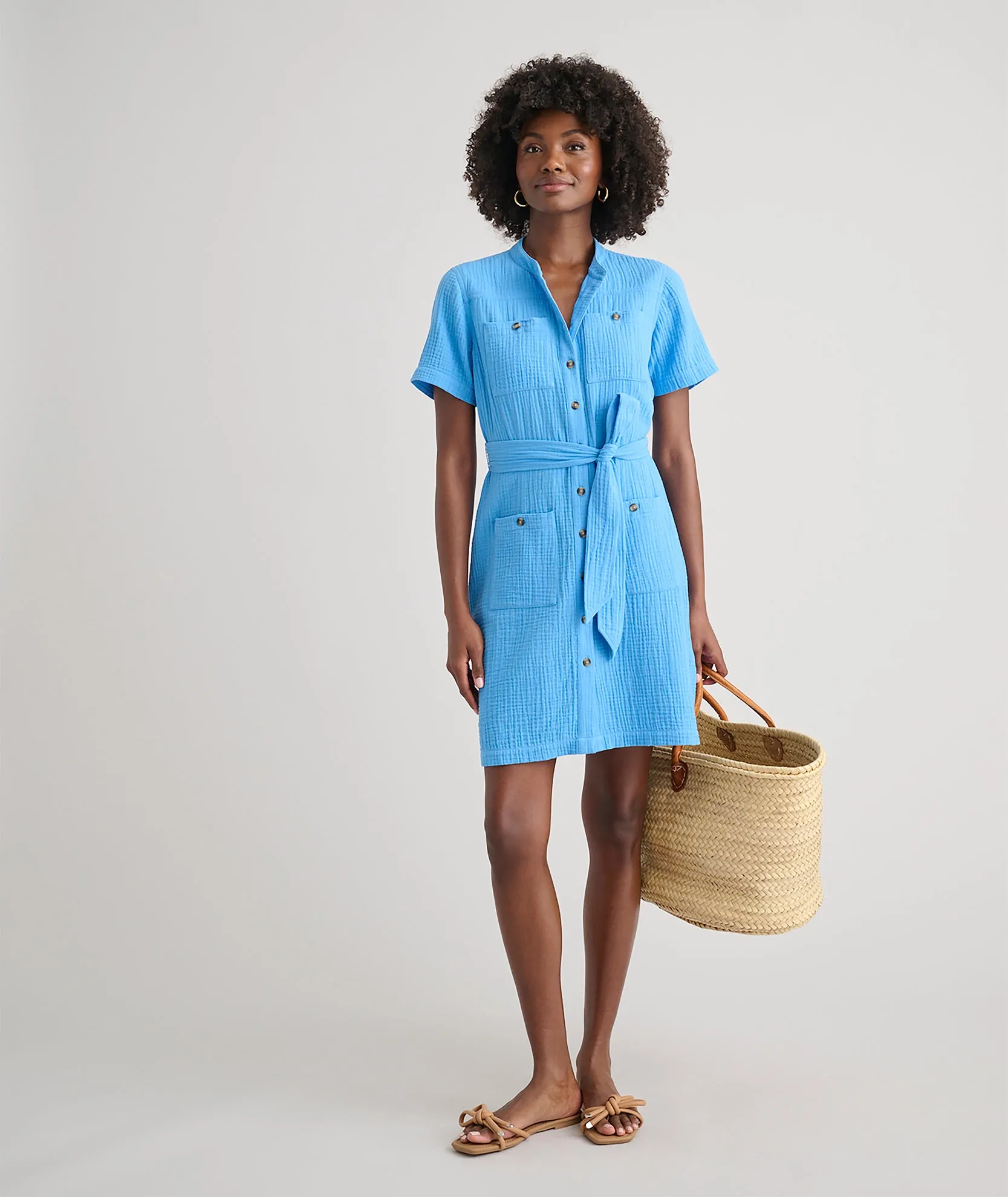 Cotton Gauze Short-Sleeve Avery Dress