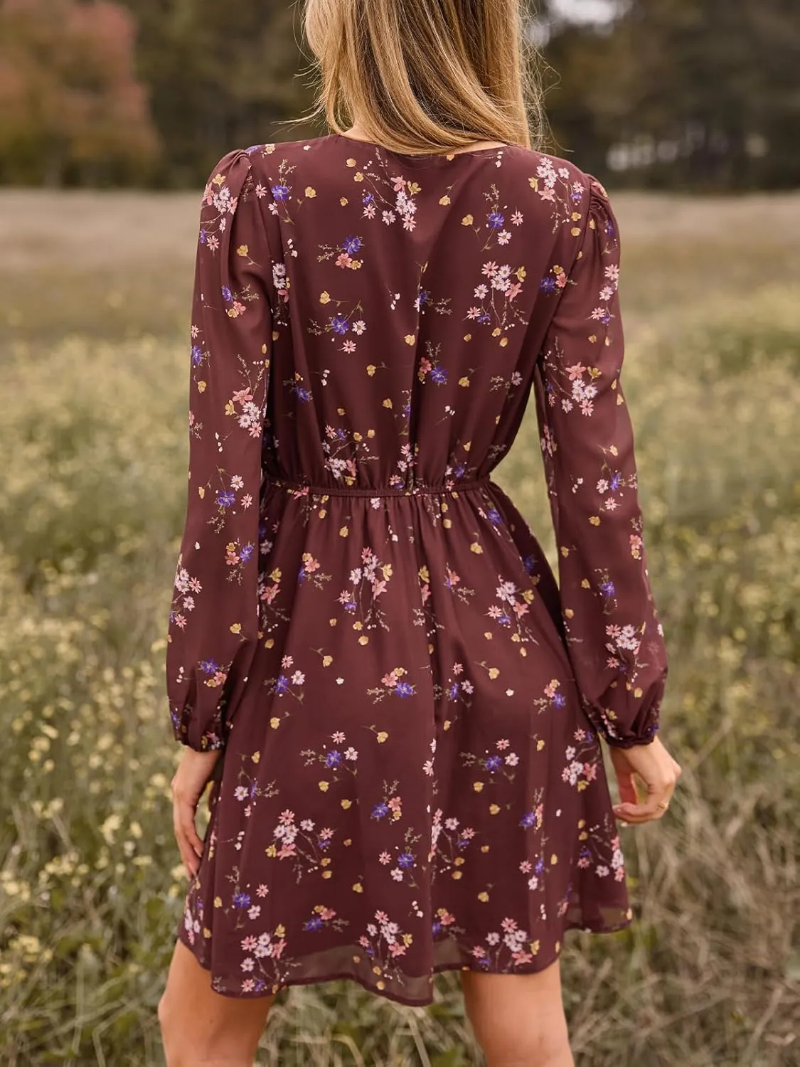 CUPSHE Women's Mini Dresses Casual Spring V Neck Chiffon Long Peasant Sleeves Flowy Summer Dress