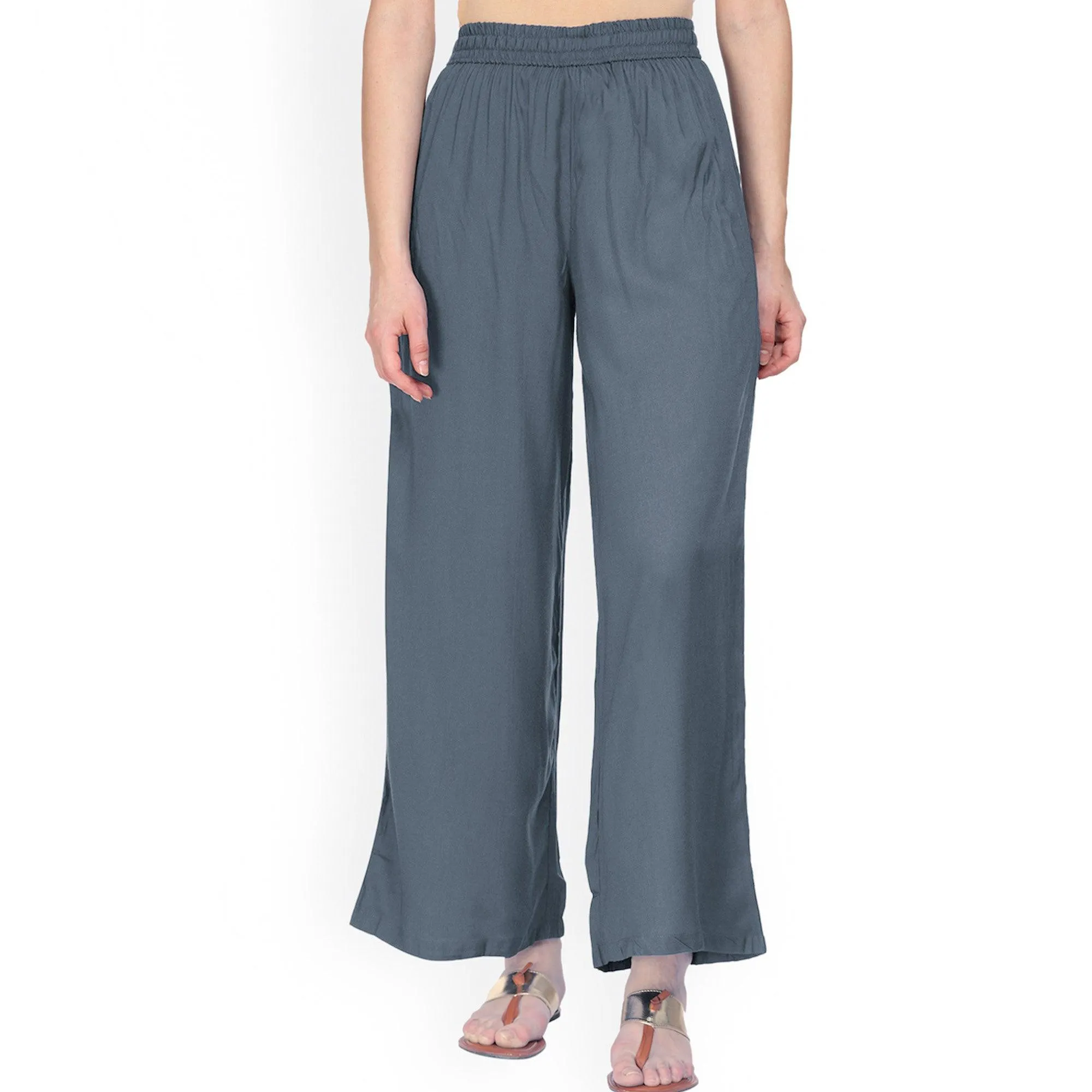 Delightful Gray Colored Casual Wear Rayon Palazzo