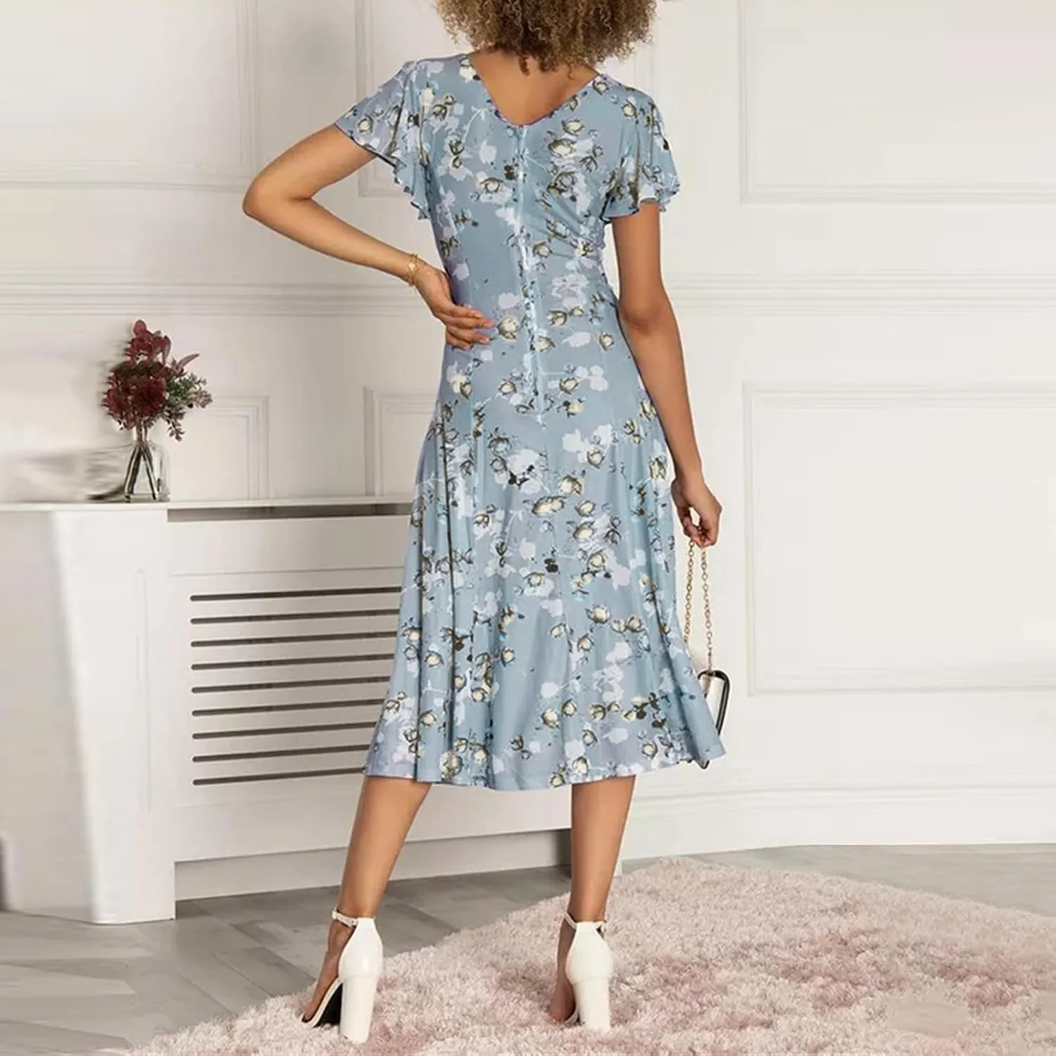 Easter Dress for Women Casual Spring Summer Swing Fitted Maxi Dress Ruffle Short Sleeve Dresses