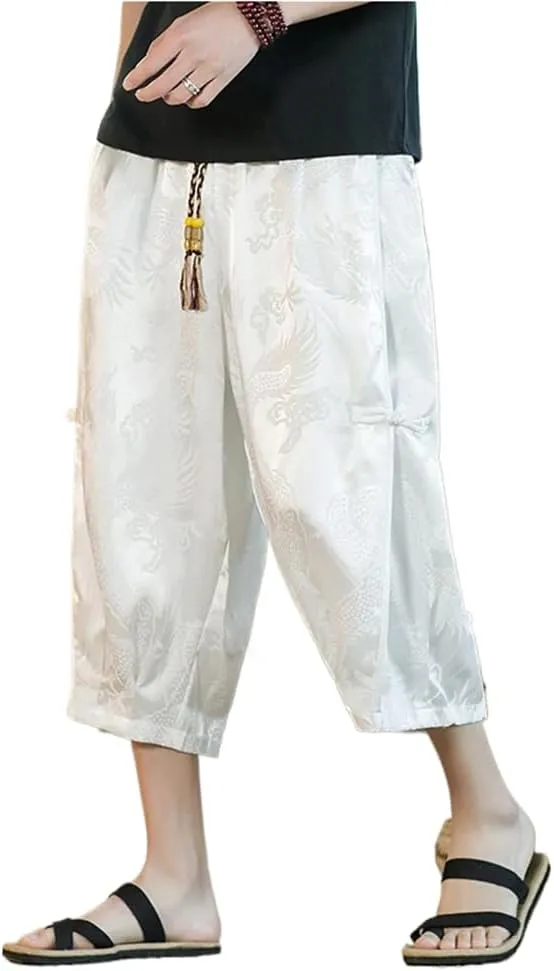 Embroidery Harem Pants Casual Spring Summer Men Baggy Trousers Streetwear Sweatpants Male Loose s3 White XXL