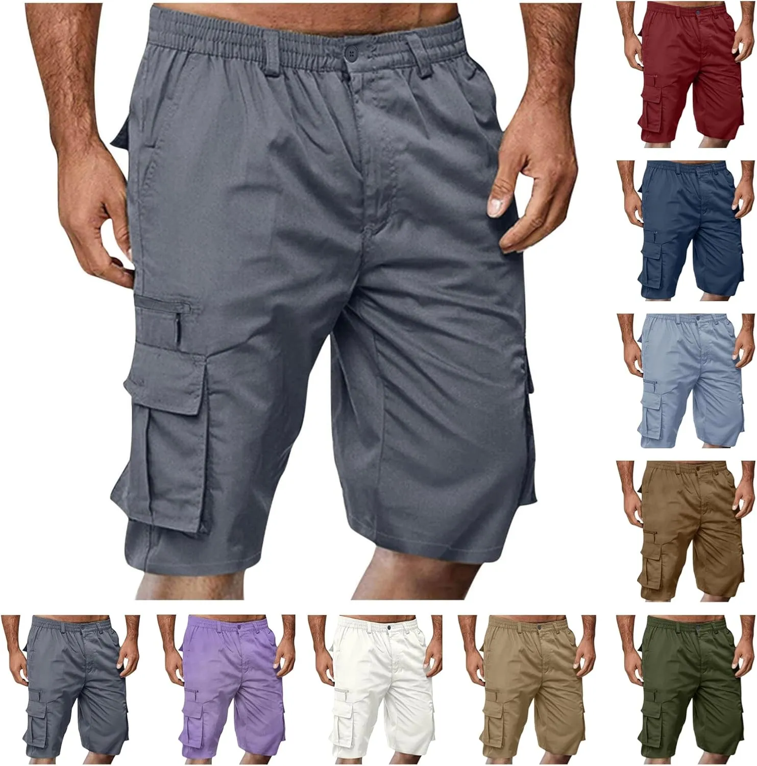 Finelylove Cargo Shorts for Men Relaxed Stretch Waist Outdoor Work Shorts Casual Summer Hiking Tactical Pants with Zip Pocket