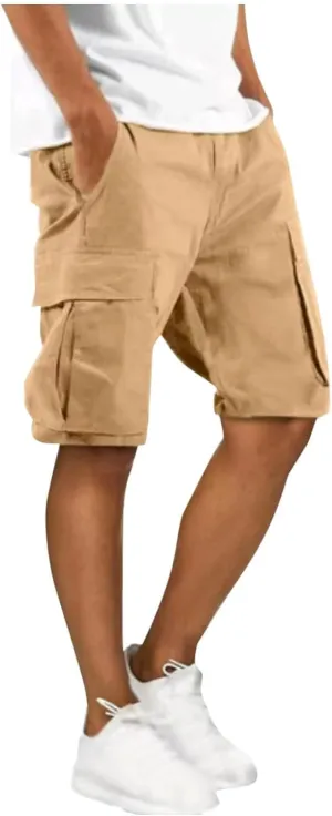 Finelylove Mens Cargo Shorts Relaxed Fit Elastic Waist Summer Casual Hiking Work Shorts Lightweight Straight Joggers Pants