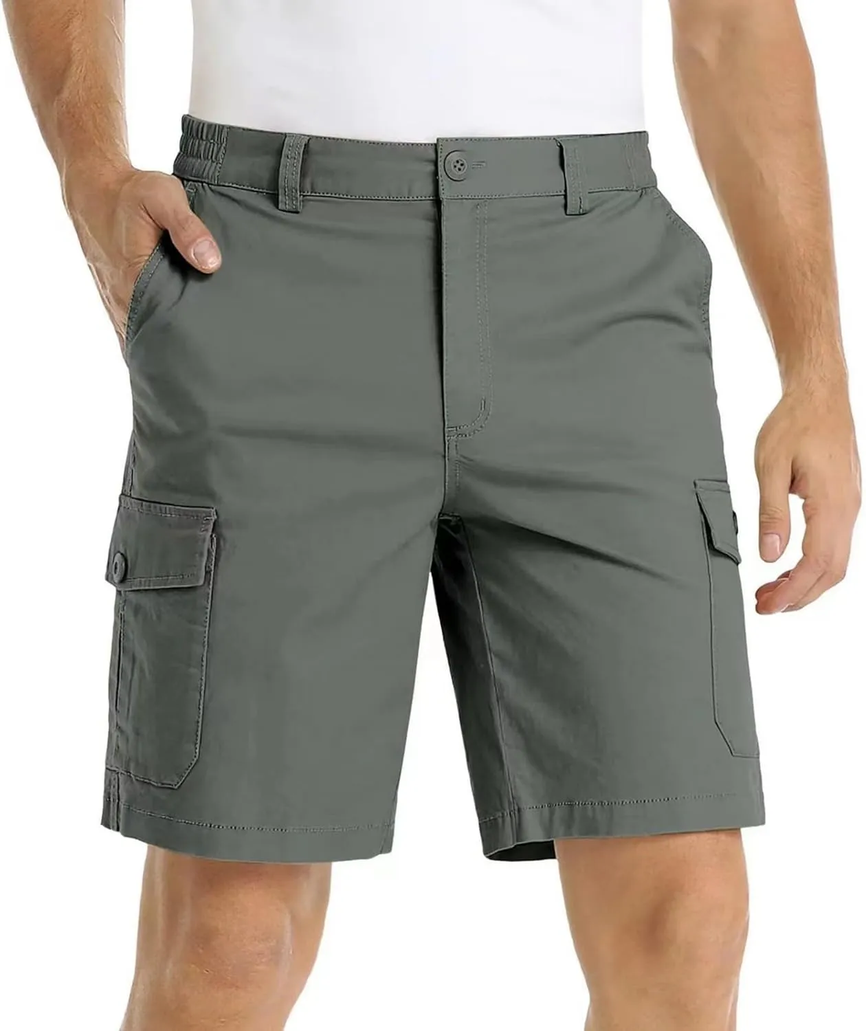Finelylove Men's Cargo Work Shorts Summer Casual Lightweight Elastic Waist Hiking Golf Bermuda Shorts Outdoor Short Pants