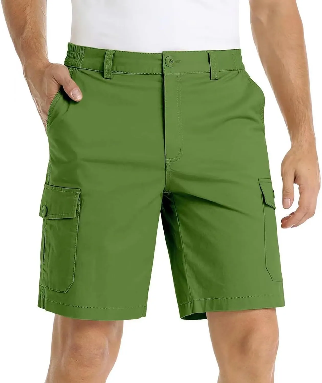 Finelylove Men's Cargo Work Shorts Summer Casual Lightweight Elastic Waist Hiking Golf Bermuda Shorts Outdoor Short Pants