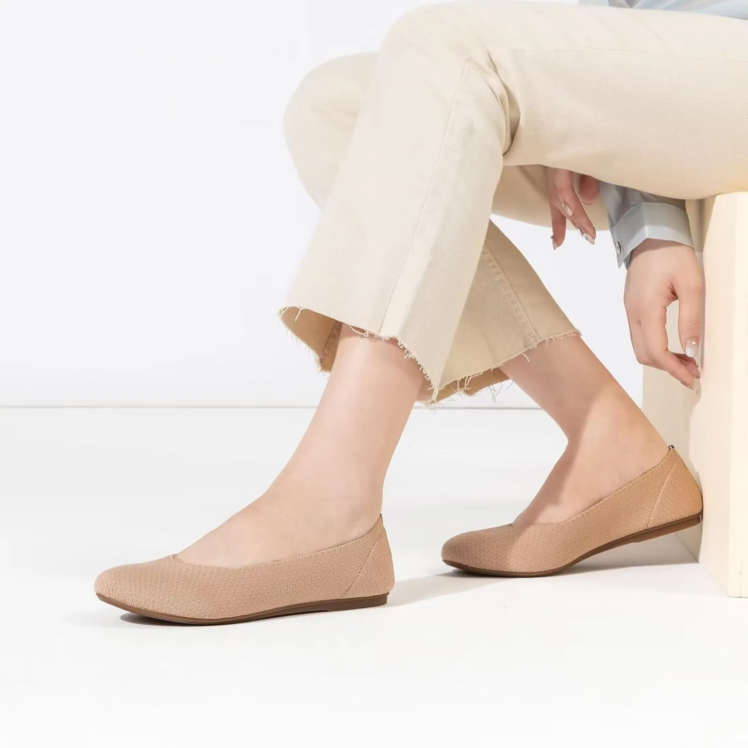 Frank Mully Womens Ballet Flat Shoes Knit Dress Shoes Round Toe Slip On Ballerina Walking Flats Shoes for Woman Low Wedge Comfort Soft