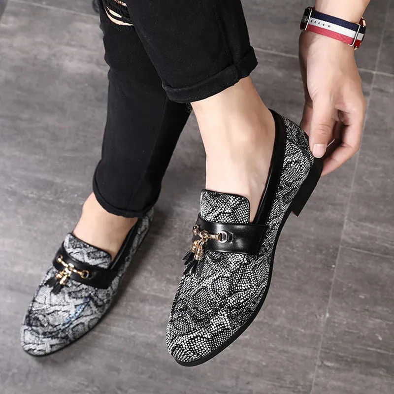 Fringed Men’s Tassel Loafers – Pointed Toe Peas Shoes with High Heel
