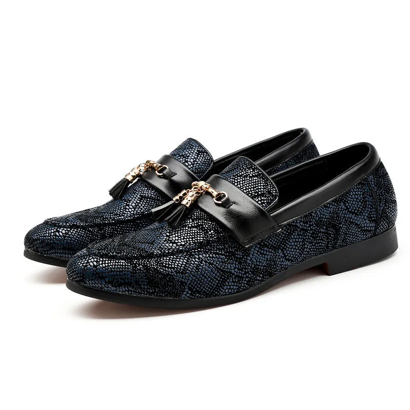 Fringed Men’s Tassel Loafers – Pointed Toe Peas Shoes with High Heel