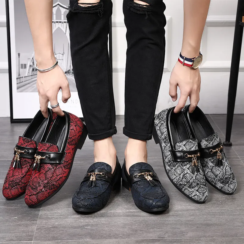 Fringed Men’s Tassel Loafers – Pointed Toe Peas Shoes with High Heel
