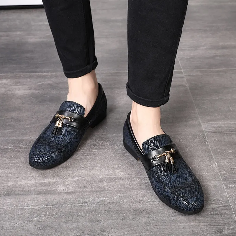 Fringed Men’s Tassel Loafers – Pointed Toe Peas Shoes with High Heel