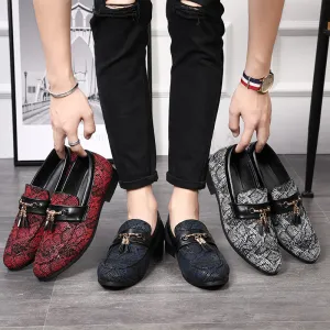 Fringed Men’s Tassel Loafers – Pointed Toe Peas Shoes with High Heel