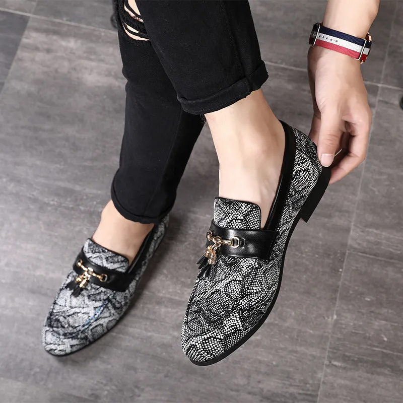Fringed Men’s Tassel Loafers – Pointed Toe Peas Shoes with High Heel