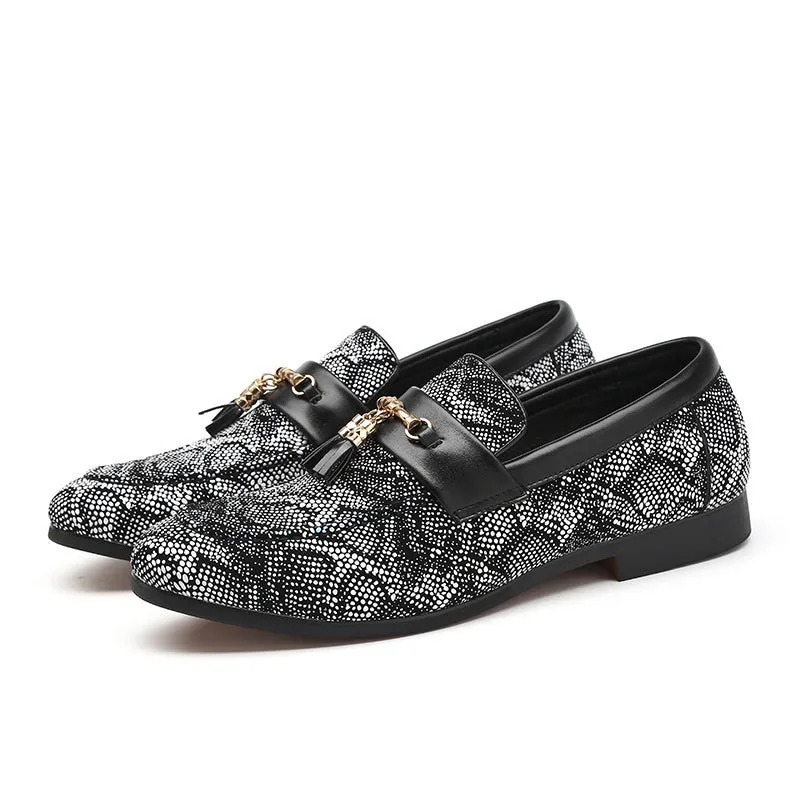 Fringed Men’s Tassel Loafers – Pointed Toe Peas Shoes with High Heel