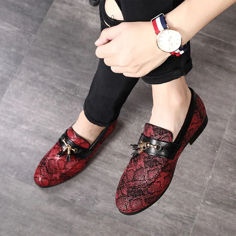 Fringed Men’s Tassel Loafers – Pointed Toe Peas Shoes with High Heel