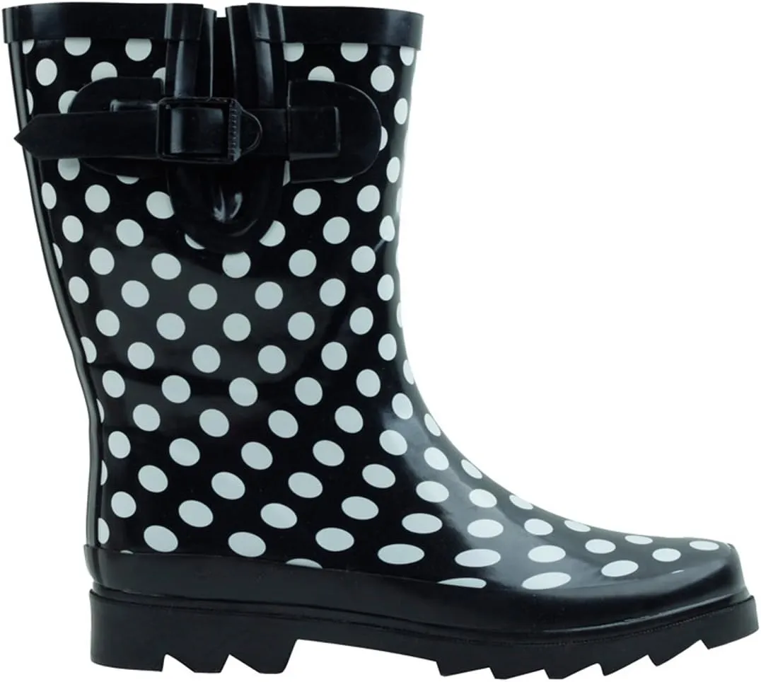 G4U-9A00B Women's Rain Boots Rubber Colors Mid Calf Buckle Fashion Garden Snow Shoes