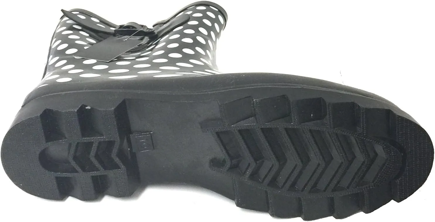 G4U-9A00B Women's Rain Boots Rubber Colors Mid Calf Buckle Fashion Garden Snow Shoes