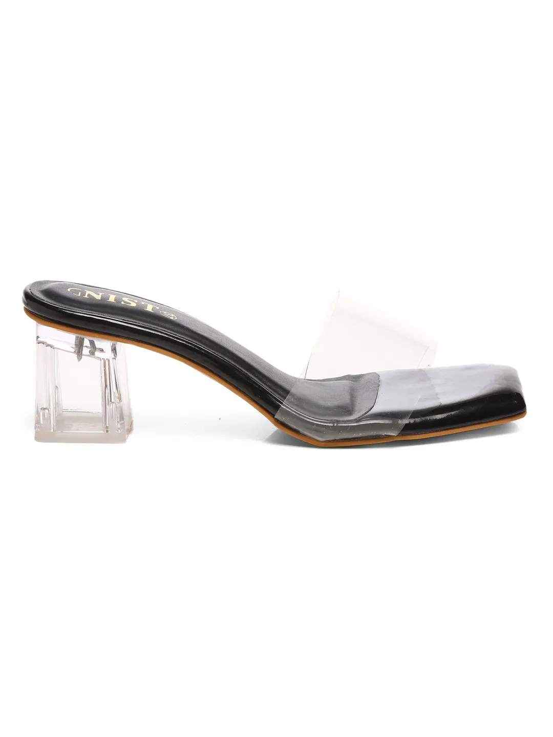 GNIST Black Transparent Clear Block Heels