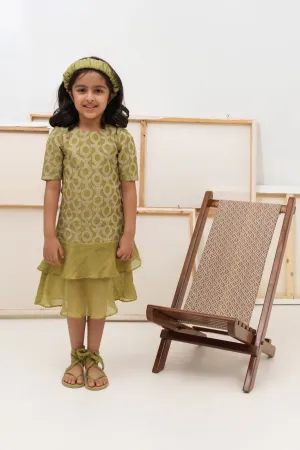 Green chanderi silk embroidered dress