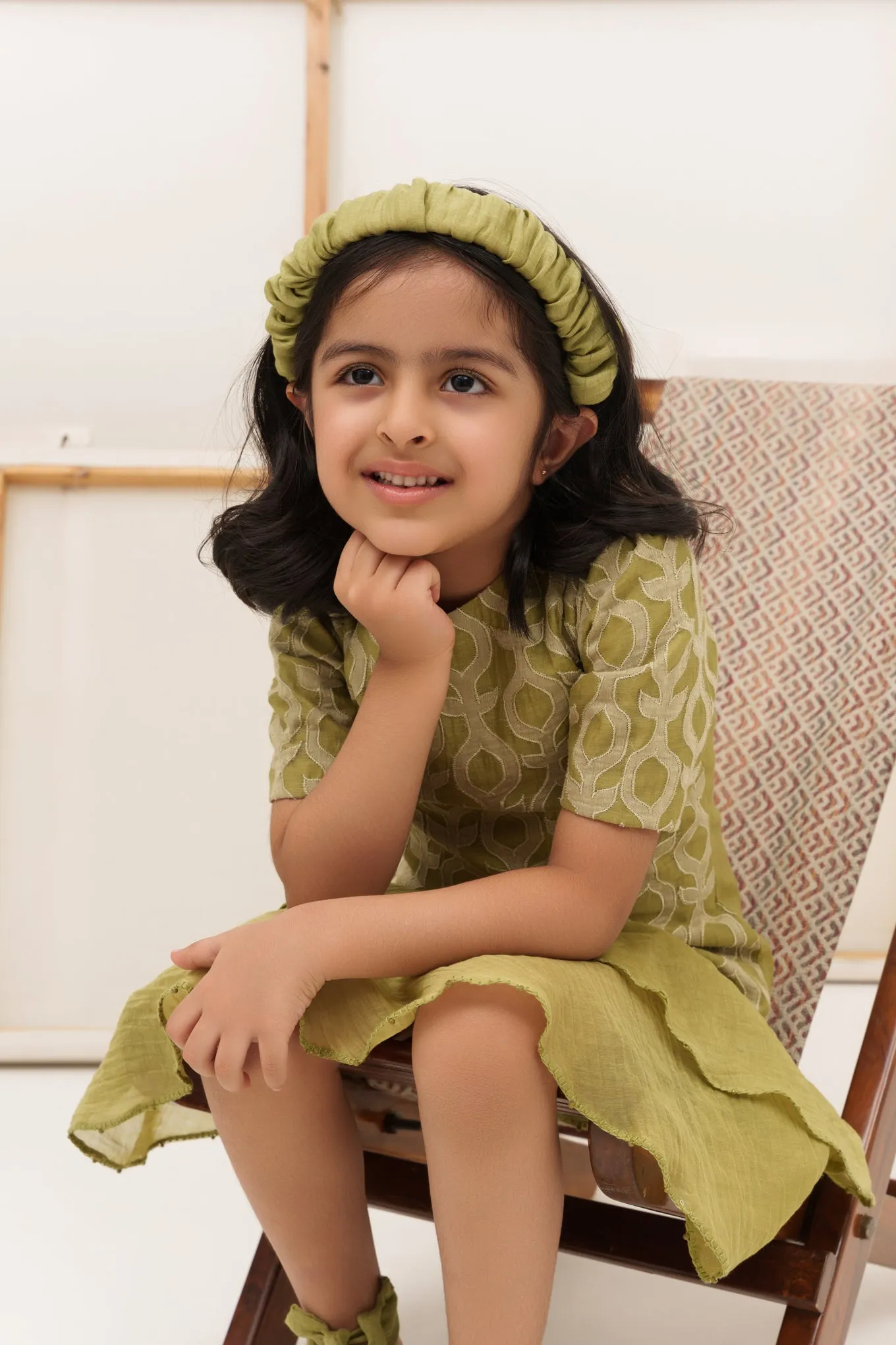 Green chanderi silk embroidered dress