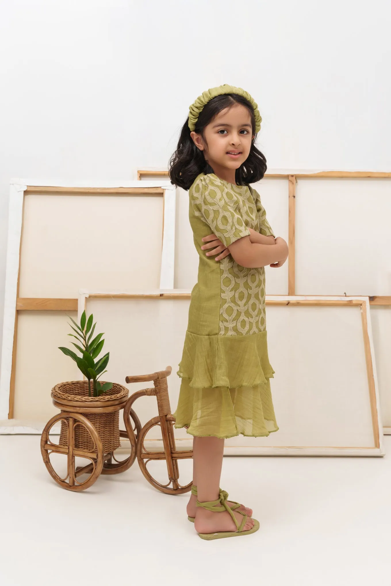 Green chanderi silk embroidered dress