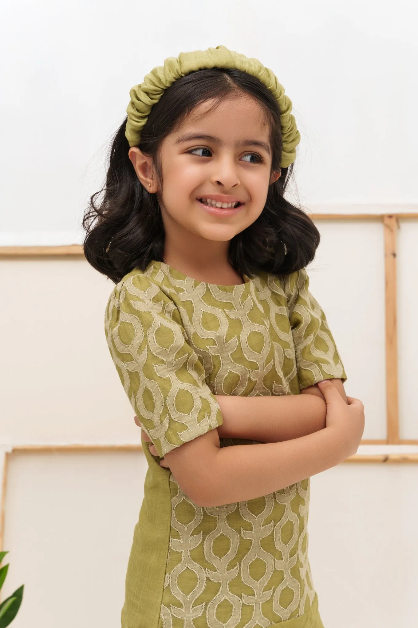 Green chanderi silk embroidered dress