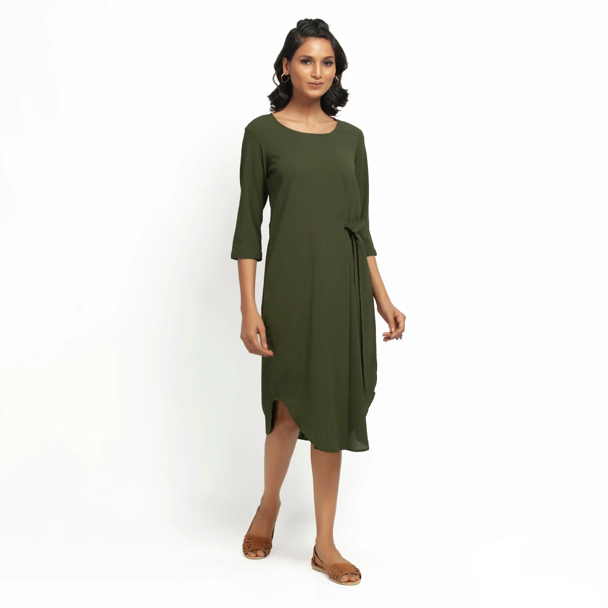 Green Crepe Tunic With Tie Knot