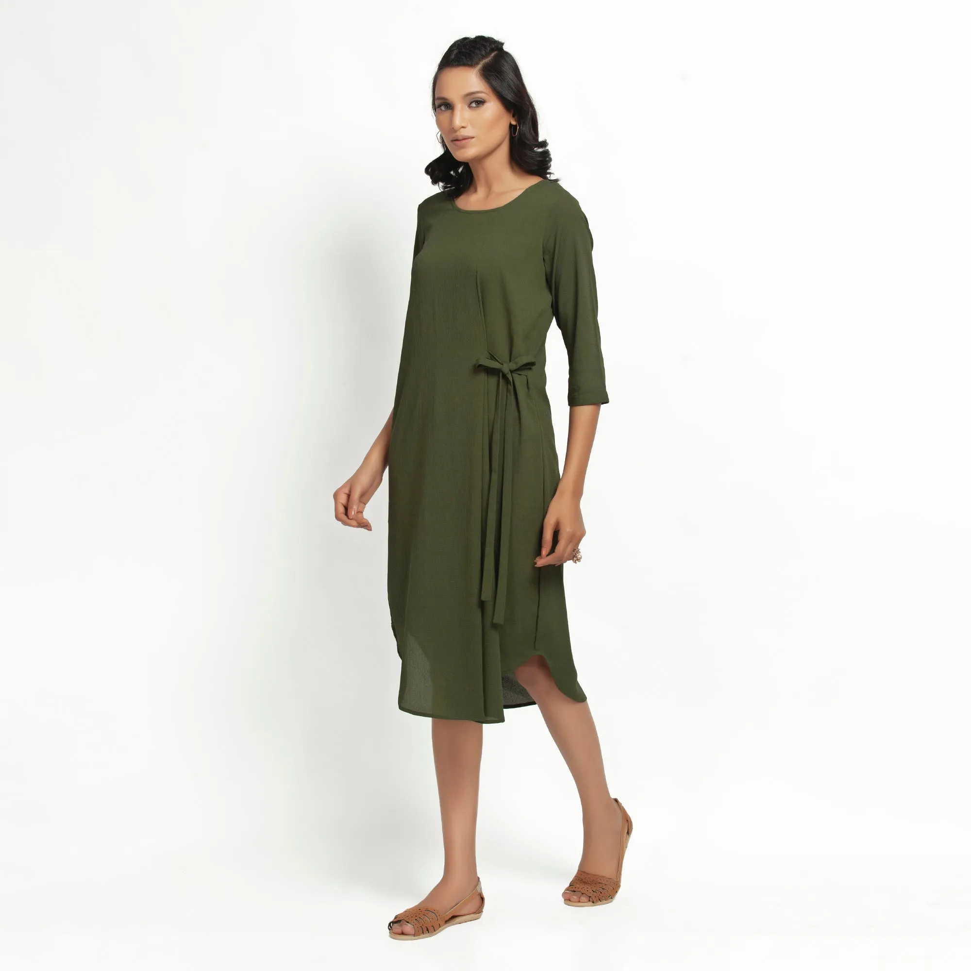 Green Crepe Tunic With Tie Knot