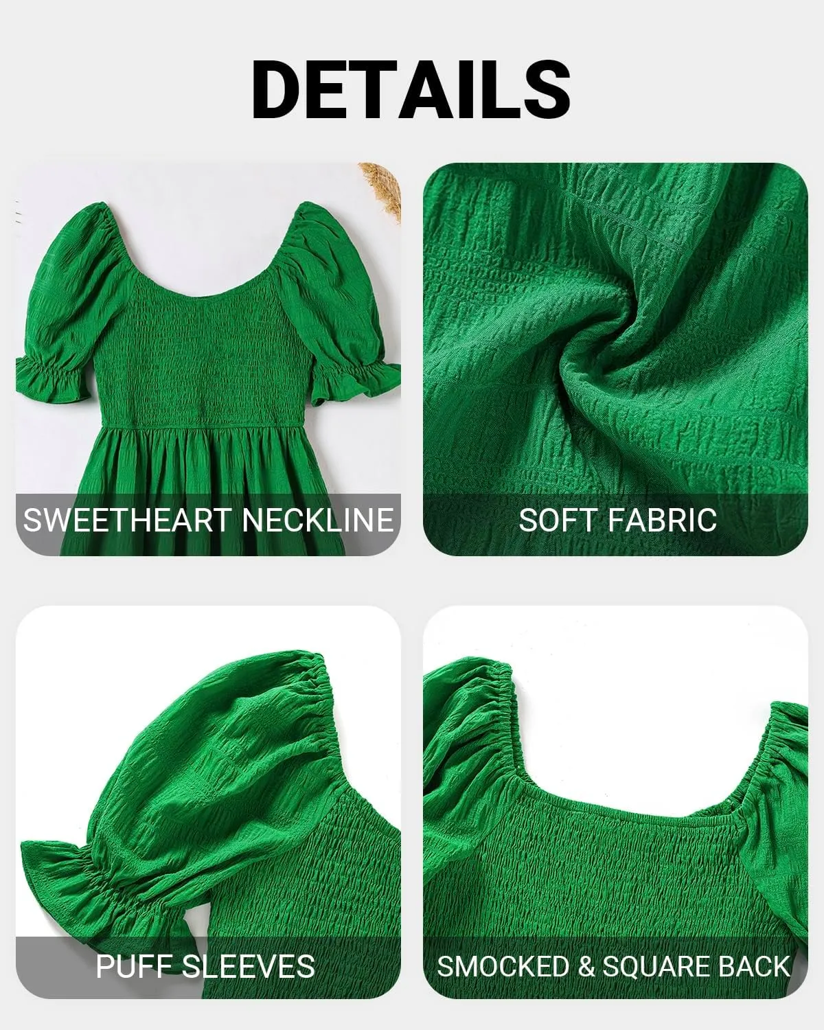 Holipick Womens Summer Dress - Smocked Sweetheart Neckline Puff Sleeve Flowy A-Line Short Cute Casual Spring Dresses for Teen