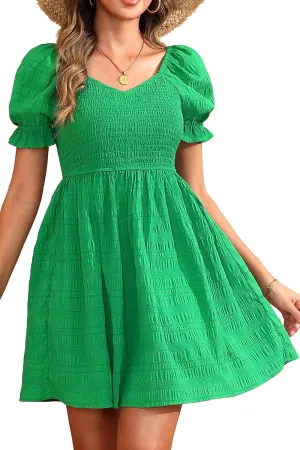 Holipick Womens Summer Dress - Smocked Sweetheart Neckline Puff Sleeve Flowy A-Line Short Cute Casual Spring Dresses for Teen