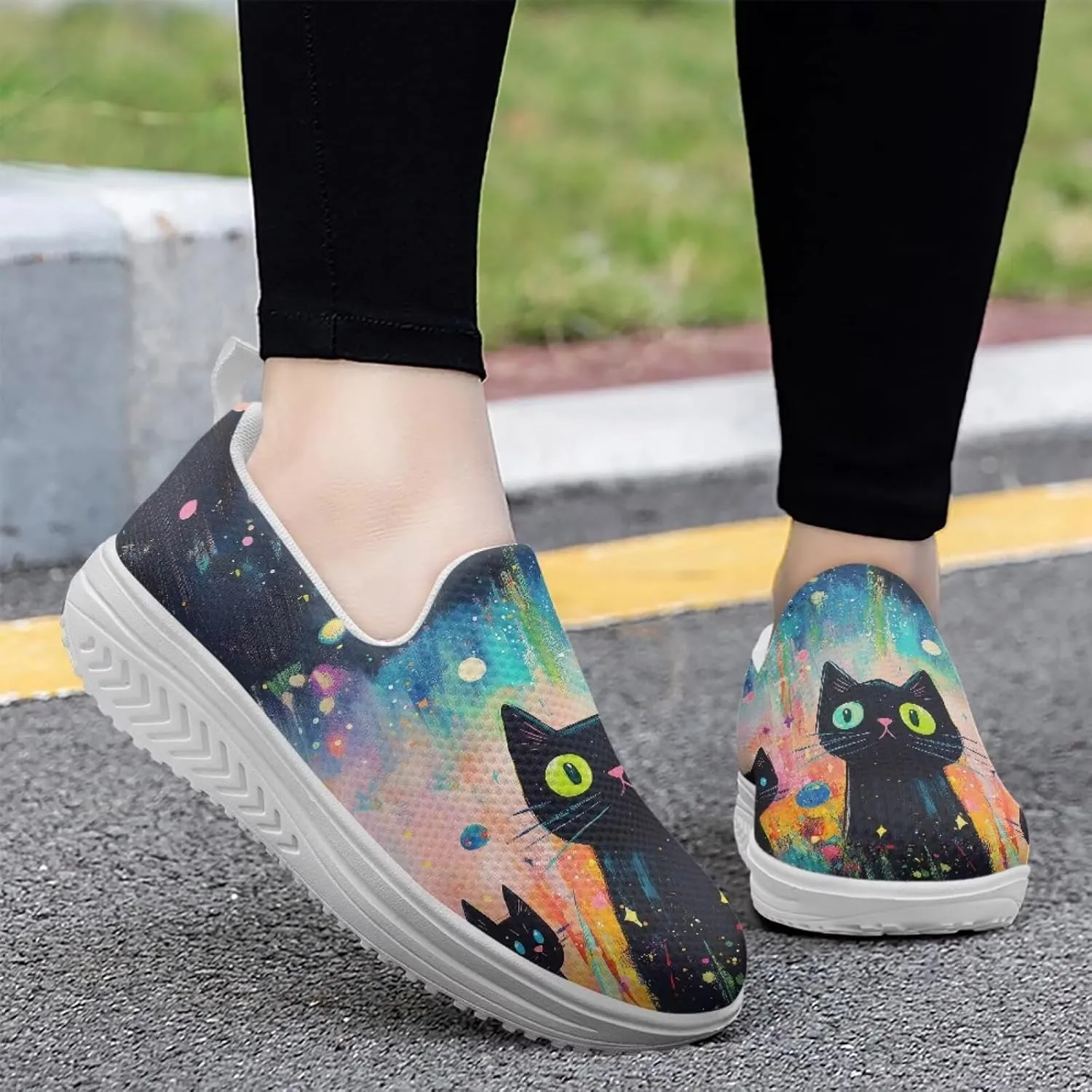 Jeiento Womens Platform Fashion Sneakers with Rocker Bottom Low Top Tennis Shoes Slip-On Walking Sneaker Work,Athletic,Casual Footwear