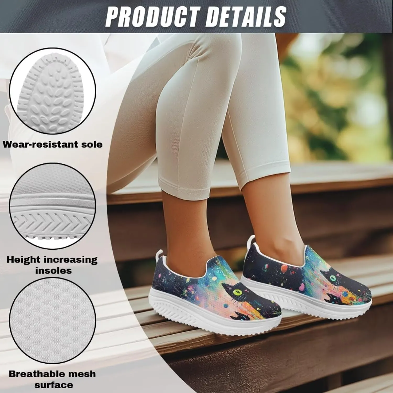 Jeiento Womens Platform Fashion Sneakers with Rocker Bottom Low Top Tennis Shoes Slip-On Walking Sneaker Work,Athletic,Casual Footwear