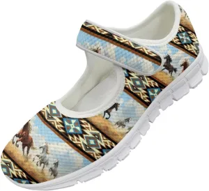 JoyLamoria Aztec Running Horse Walking Shoes Stylish Strap Mary Jane Shoes Adjustable Barefoot Shoes Womens US 4-9