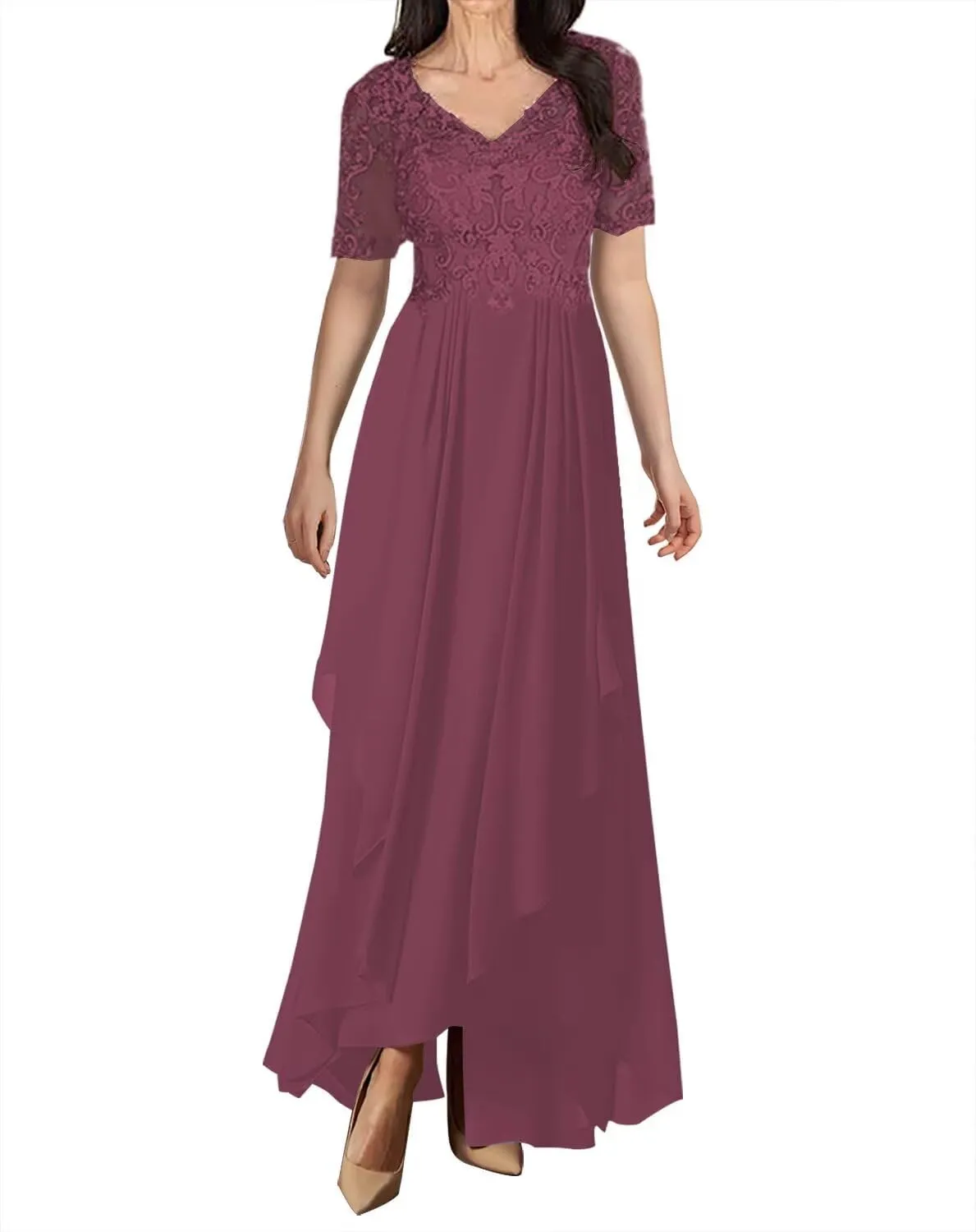 Lace Applique Mother of The Bride Dresses for Wedding Long Chiffon V Neck Formal Evening Gown