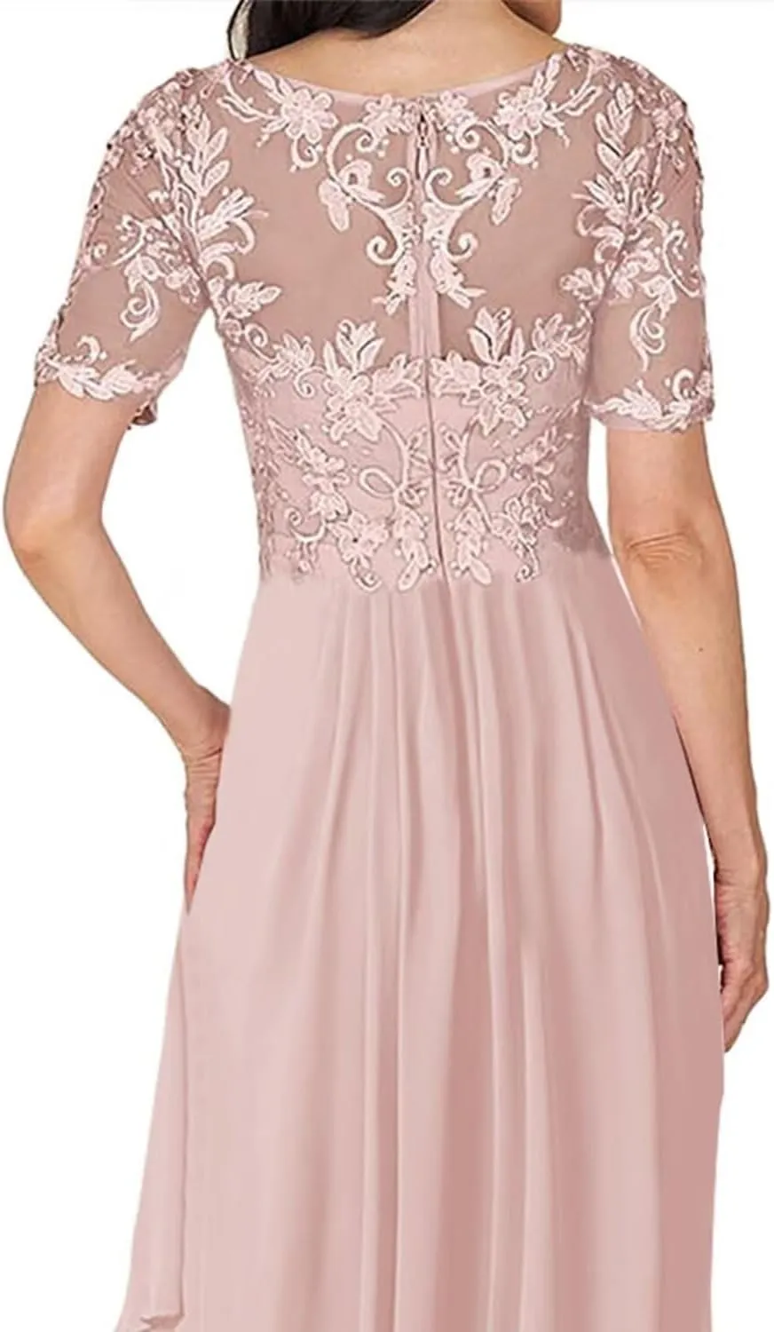 Lace Applique Mother of The Bride Dresses for Wedding Long Chiffon V Neck Formal Evening Gown