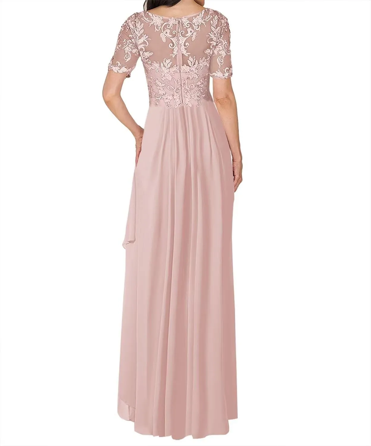 Lace Applique Mother of The Bride Dresses for Wedding Long Chiffon V Neck Formal Evening Gown