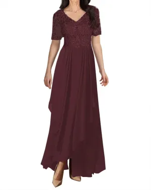 Lace Applique Mother of The Bride Dresses for Wedding Long Chiffon V Neck Formal Evening Gown