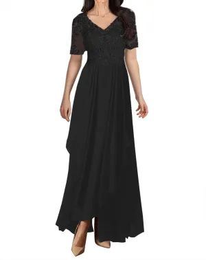 Lace Applique Mother of The Bride Dresses for Wedding Long Chiffon V Neck Formal Evening Gown