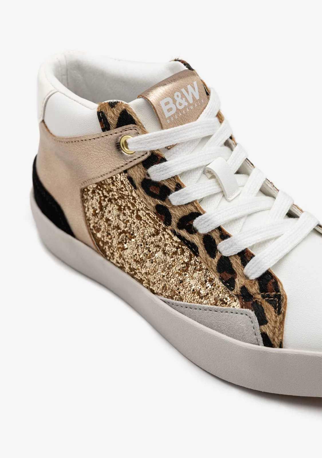 Leopard Glitter High-Top Sneakers B&W